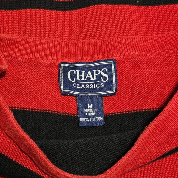 Chaps Classics Women’s M Red Black White Stripe 3/4 Sleeve Boat Neck Sweater - Picture 2 of 10